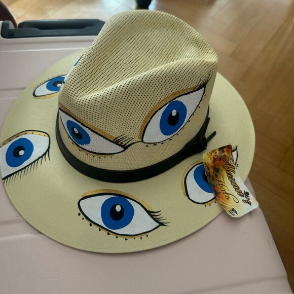 Alazan’s Hats Hand-Painted Evil Eye Fedora – Unique Statement Hat Standout Alaza main image 5